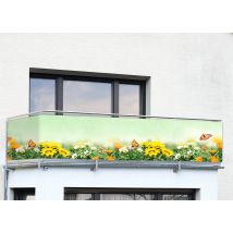MAXIMEX Balkonüberdachung Schmetterlinge 500 cm x 35 cm Sichtschutz für Balkon 25 Klemmbänder Bunte Wildblumen