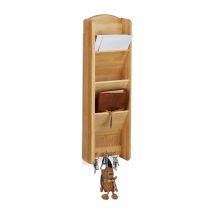 Relaxdays - Bamboo Key Board With Shelf, 3 Compartments, 3 Key Hooks, Wall Organizer, Size: 7.5 X 15 X 49.5 Cm, Wood, Natural Brown