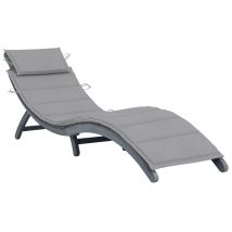 Tumbona Silla De Playa Cama De Jardín Mueble De Exterior Para Patio Con Cojín Gris Madera Maciza De Acacia 020012462