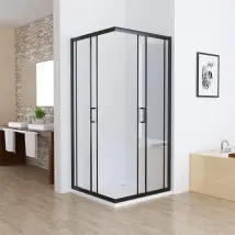 Lisa Duschkabine Eckeinstieg 80x80 90x90 100x100cm Doppel Schiebetür Rollen, 5mm Esg Sicherheitsglas, Schiebetüren Glas Komplett Dusche Silber Höhe 