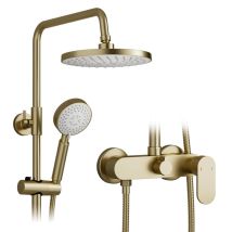 Colonna Doccia,set Doccia 2 In 1 A Parete,soffione Doccia Rotondo Da 225 Mm,sistema Doccia Retrò In Oro Spazzolato,soffione Doccia A Pioggia 