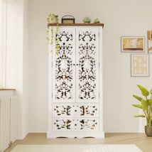 Buffet Geschirrschrank Mit Geschnitzten Türen, Weiß, Hdf, 84×40×168 Cm