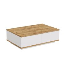 Mesa De Centro Rectangular Con 1 Abatible En Blanco Y Pino Atlántico - L90 Cm