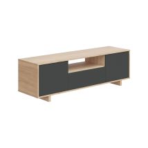 Meuble Tv Zaira - Mélaminé Anthracite Et Chene - 3 Portes - L150 X P41 X H46 Cm