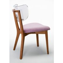 Sedia Legno Design Moderno Trasparente - Telaio Monoblocco Frassino Tinto Rovere - Velluto Rosa Glicine - Suri Wood