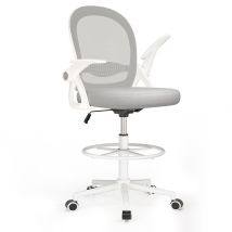 Bigzzia - Fauteuil De Bureau, Chaise Bureau Ergonomique Avec Hauteur Et Repose-pieds Réglables, Pivotant À 360°, Tissu Élastique, Charge 120 Kg, Gris