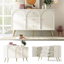Kommode Mit 2 Türen Und 3 Schubladen, Weiß Türkommoden Mit Schubkasten, Verstellbare Ablage, Für Wohnzimmer Schlafzimmer, Creme-weiß-h84/b140/t40 Cm