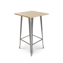 Mesa De Bar De Estilo Industrial 'mange Debout' En Metal En Bruto Y Tapa De Madera Clara - 60x60 Cm