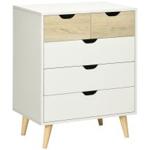 Commode 5 Tiroirs Meuble De Rangement 4 Pieds Biseautés - 60 X 40 X 77,5 Cm