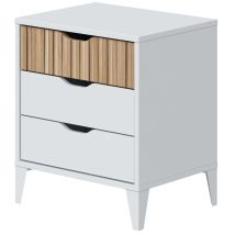 Comodino Con 3 Cassetti Camera Da Letto Noite Bianco Artik E Rovere Naturale 44x50x33 Cm