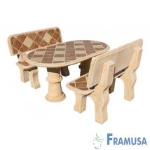Conjunto Comedor Piedra Ovalado Jardin Mini Olmo Gres Con Azulejos Ocre
