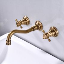 Galozzoit – Grifo Monomando De Lavabo Mural De 3 Orificios – 59 Latón Con Acabado Bronce Antiguo – Aireador Extraíble Para Ahorrar Agua