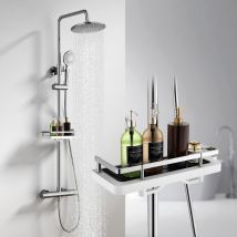 Homelive Duschsystem Mit Thermostat Und Duschablage Chrom - Duscharmatur Komplettset Mit Rund Regendusche Duschkopf, 3 Strahlarten Abs Handbrause, 