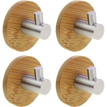 Ganchos Adhesivos De Bambú Y Acero Inoxidable, Ultrarresistentes, 3 M, Ganchos Para Abrigos Para Cocina, Baño, Armarios, Aseo (gancho Individual - 4 
