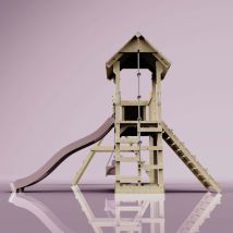 POLARPLAY Spielturm Roskilde aus Holz – 2 Schaukeln – Plattformhöhe 120 cm – Rutschenlänge 220 cm – Maximalgewicht 50 kg