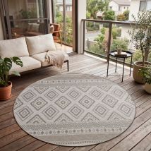 Tappeto Per Esterno Da Balcone Terrazza Tappeto Cucina Moderno Boho Etnico Ø 160 Cm Tondo, Beige 2 - Paco Home