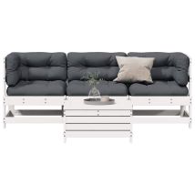 Set Muebles Jardín 4 Pzas Con Cojines Madera Maciza Pino Blanco Vidaxl