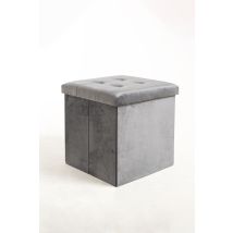 Pufs Y Reposapiés - Puff Almacenaje Button 38 Cm Terciopelo - Gris