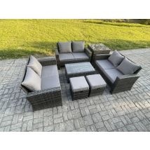 7pc Rattan Sofa Gartenmöbel Set Balkonmöbel Mit Beistelltische 2 Kleiner Fußhocker Doppelsitz-sofa Dunkelgrau Gemischt - Fimous