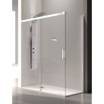 Mampara De Ducha Angular- 2 Hojas Fijas Y 1 Puerta Corredera- Cristal De Seguridad De 6/8 Mm - Modelo Glase Q3 Bn (144 - 148 X70 Cm) - Lacado Blanco