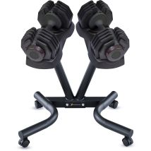 Strongology Durable Steel Universal Dumbbell Floor Stand, Space Saver Weights Rack With 2 X 40kg Adjustable Dumbbells