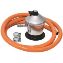 MERCATOOLS – Kit Regulador Butano 0,70m – Manguera Flexible de Goma Bicapa – Válvula de Seguridad – Abrazaderas Metálicas