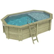 Piscina In Legno Nemo 5.79 X 3.49 – H.1.45 M Con Spiaggia, Grigio, Con Supporti Da Cementare - Bas7304ospi2+pla304