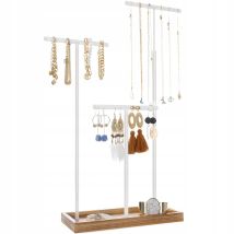SONGMICS Schmuck-Organizer für Ohrringe – Verstellbarer Schmuckständer aus Metall – Kiefernholz, 30 Löcher für Ohrringe, 40–54 cm Höhe