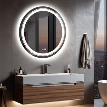 Luvodi - 90cm Specchio Da Bagno Con Led Luce Retroilluminato + Frontale Rotondo Specchio Smart Dimmerabile 3 Colori