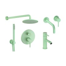 Kit Miscelatori Lavabo A Muro Bidet E Kit Doccia Modello Tondo Colore Verde Chiaro Pollini Jessy Color Kitjessycolora24
