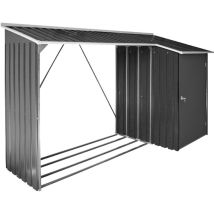 Leñero Exterior Metálico Doble Función Duramax – 108x272x160 cm – Almacenamiento de Leña y Herramientas – Cobertizo Integrado