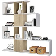 Mobimarket - Scaffale A Zig-zag In Rovere Canadese E Bianco Artico, 145x28x145 Cm