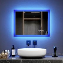 Bluetooth Mirror With Blue Led Lights 45x60cm Dimmable Illuminated Bathroom Mirror With Shaver Socket, Demister Pad - Emke