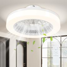 Ventilateur De Plafond Avec Lumière Et Télécommande 6 Vitesses, Minuterie, Luminosité Réglable, Blanc