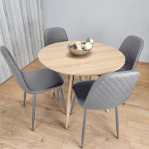 Kosy Koala - Dining Table And 4 Chairs Round Wood Effect 4 Grey Leather Chairs Dining Set