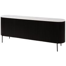 Credenza In Legno Di Mango 200x40x76 Laccato Nero - Marmo Bianco Barcelona 102