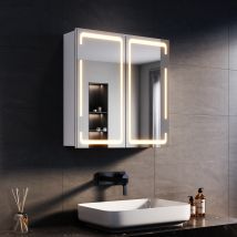 Spiegelschrank Mit Led-beleuchtung 59 X 60 X 14cm Anti-beschlag 2-türiger Spiegelschrank Dreifarbige Beleuchtung Mit Kabellosem Scharnierdesign Und 