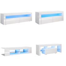 Sonni - Tv Board Weiß Mit Led Beleuchtung Tv Schrank Hochglanz Lowboard 130 X 35 X 45 Cm Mit Klapptür, Glasböden