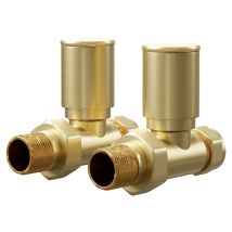 Round Brushed Brass Straight Radiator Valves - Colore