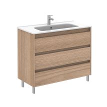 Royo - Conjunto Mueble De Baño De 3 Cajones Compacto Sansa Color: Nogal Arenado - Opciones: Conjunto Completo - Medidas: 100 Cm