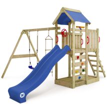 Wickey - Wooden Climbing Frame Multiflyer With Swing Set And Slide, Garden Playhouse With Sandpit, Climbing Ladder & Play-accessories - Blue
