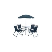 Funny – 33401031 – Conjunto de sombrilla, mesa y 4 sillas negras – Acero, Textilene, 80cm, 180cm
