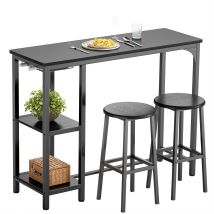 Mesa Alta De Bar Con 2 Taburetes - Juego De Muebles Para Cocina Y Comedor Con Estructura En Acero Negro - Bealife