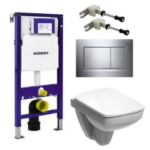 Duofix 1.12m Wc Toilet Frame Chrome Plate Wall Fixings Toilet Pan & Seat - Geberit