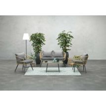 Polyrattan Lounge-set 'columbus' Inkl. Sofa, Sesseln, Tisch Und Kissen, Natur / Grau - Garden Impressions