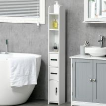 Meuble De Salle De Bain, Armoire Wc Haute Avec Étagères Et Placards - 15 X 17 X 120 Cm Blanc