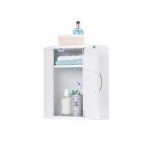 Bathroom Corner Cabinet // White Wooden Wall-mounted Cupboard With Adjustable Shelf