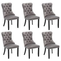 Modern Set Of 6 Upholstered Velvet Dining Chairs, Button Tufted Kitchen Lounge Chairs With Solid Wood Legs, Riveted Trim And Knocker Ring, For Dining 