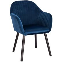 Helloshop26 - Fauteuil Lounge Chaise De Salle À Manger Velours Et Bois Bleu