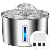 Balimo Fontanella Per Gatti In Acciaio Inox, 2,2 L, Super Silenziosa, Con Sistema Di Filtraggio Quadruplo E Luce Led, Con 3 Filtri A Carbone Attivo